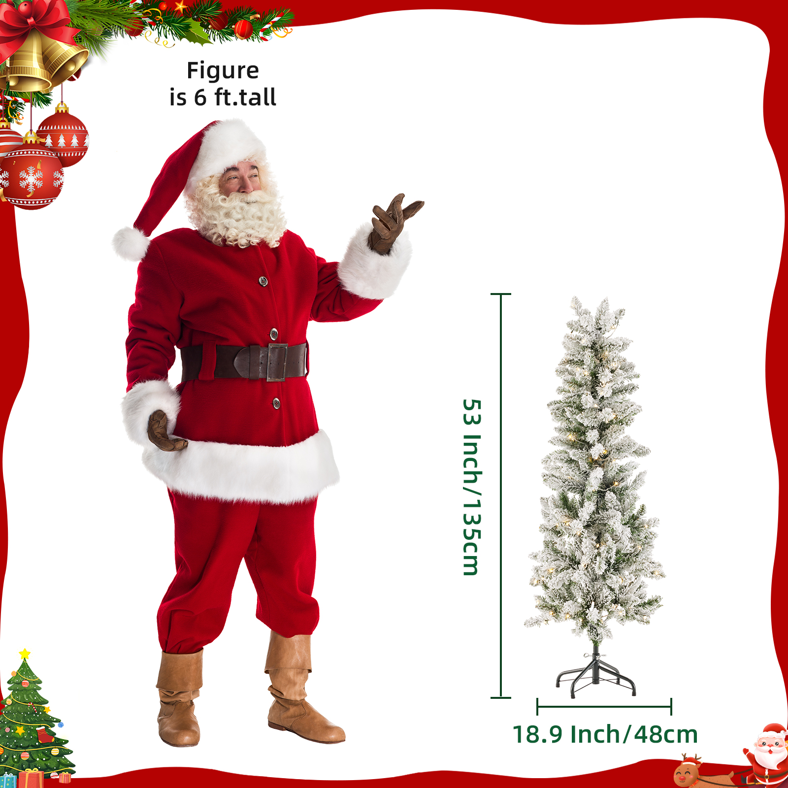 Pencil Christmas Tree, Prelighted Artificial Slim Christmas Trees With 250 Incandescent Lights, 571 Branch Tips & Foldable Base image 2