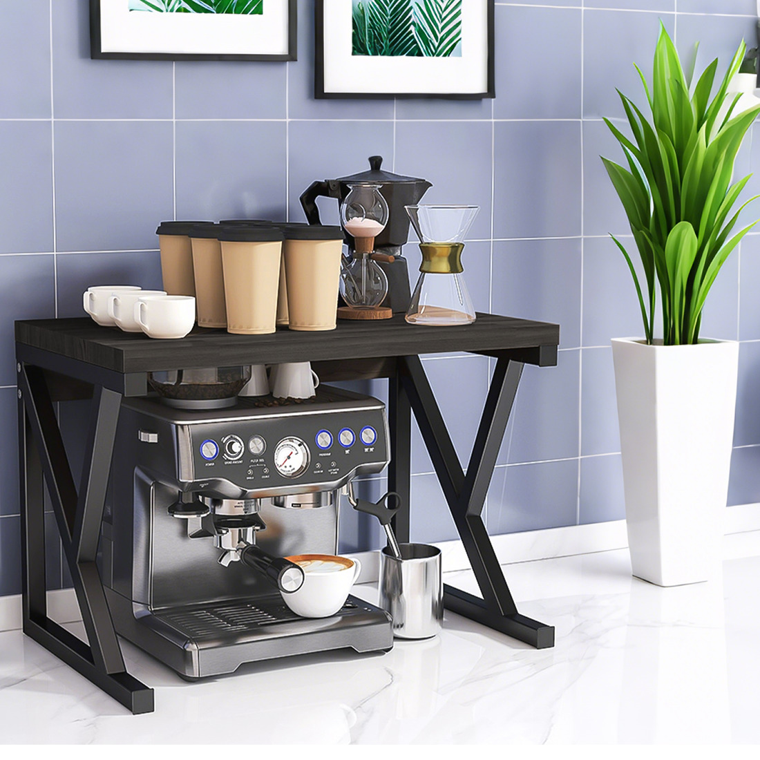 2 Tier Expandable Microwave Oven Rack Stand Storage Holder Kitchen Corner Shelf — image 3