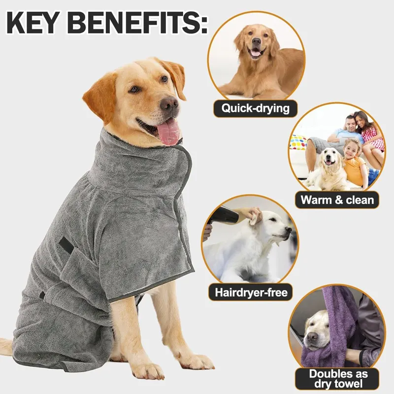 Dog Bathrobe Towel Microfibre Bath Robe Pet