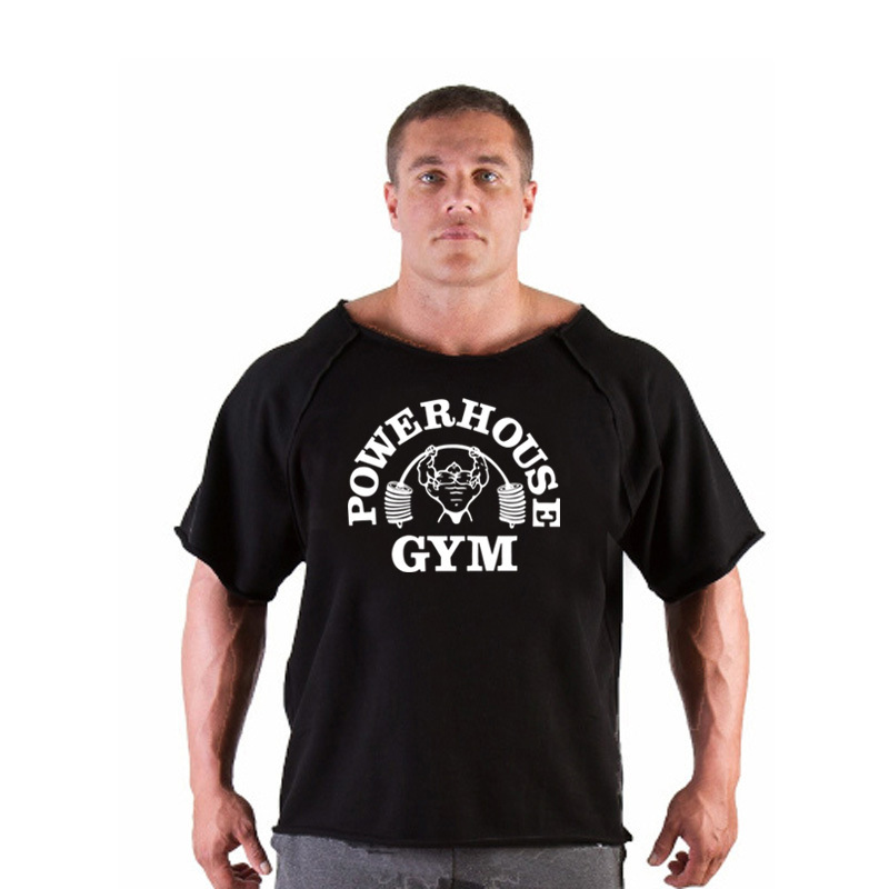 Mens Gym T-shirt Athletic Muscle Cotton Workout Bodybuilding Dri-fit Sleeve Rag