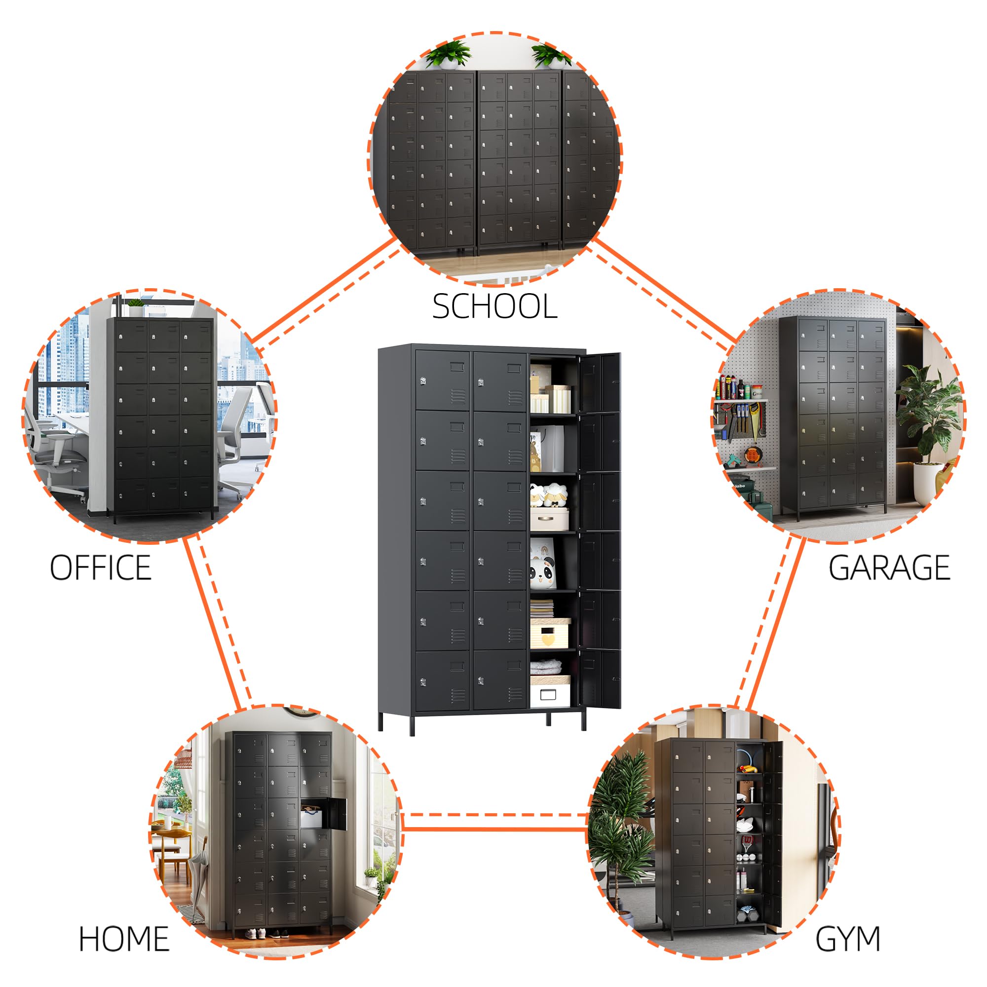 Lockers For Employees, 18 Doors Metal Storage Locker With Card Slot And Ventilation Holes For Office Home School Gym Garage, Black, Assembly Required — foto 7