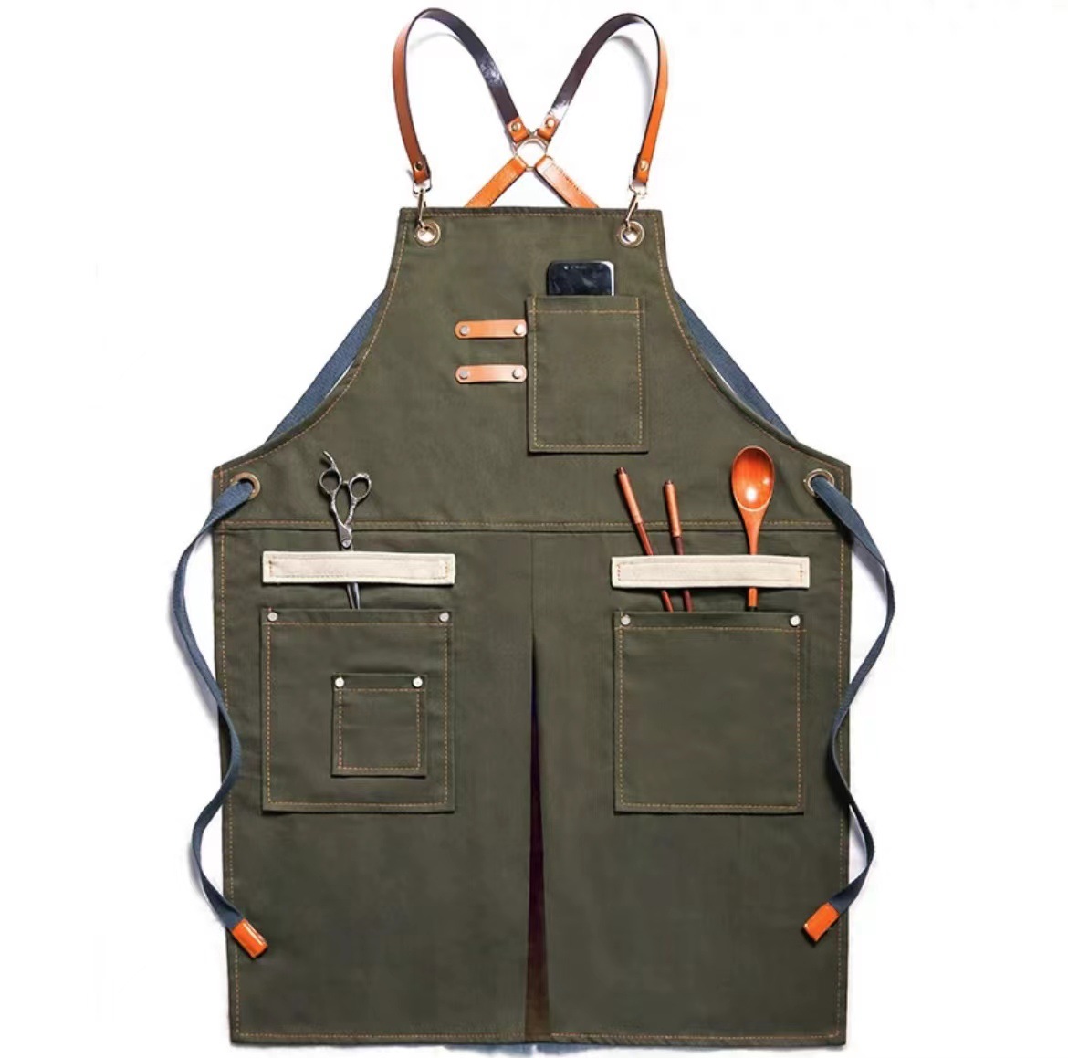 Title 5, Multi-pocket Canvas Jean Apron Barber Milk Tea ...