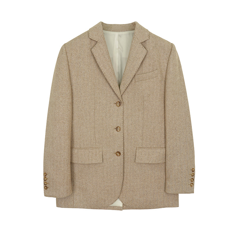 Women's Fashion Wool Herringbone Pattern Thickened Tweed Blazer
