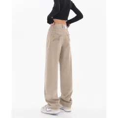 Coffee Color Design Sense Straight High Street Pants Trend - Khaki - View 1