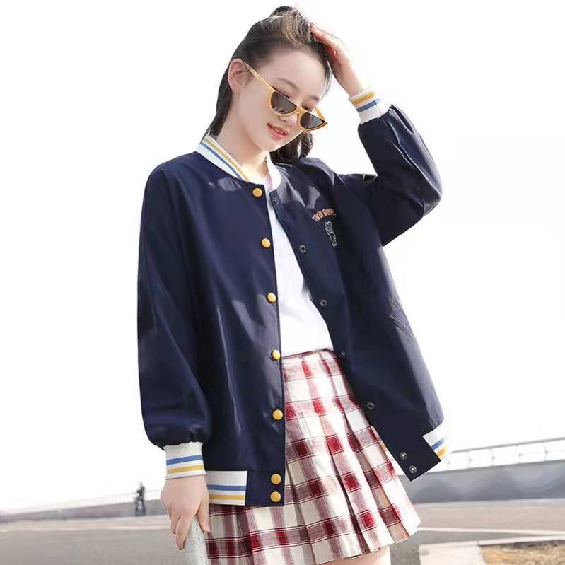 Loose Student Bf American Retro Baseball Jacket Tide Navy - Shop at LoveMi