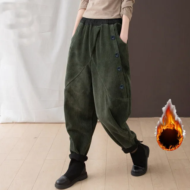 Women's Corduroy Harem Pants Loose Plus Cashmere Army Green Plus Velvet - Shop at LoveMi