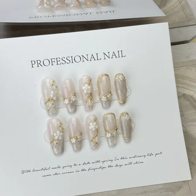 Wearing Handmade Phototherapy Nail Patches Cherry Blossom Cats Eye - Shop at LoveMi