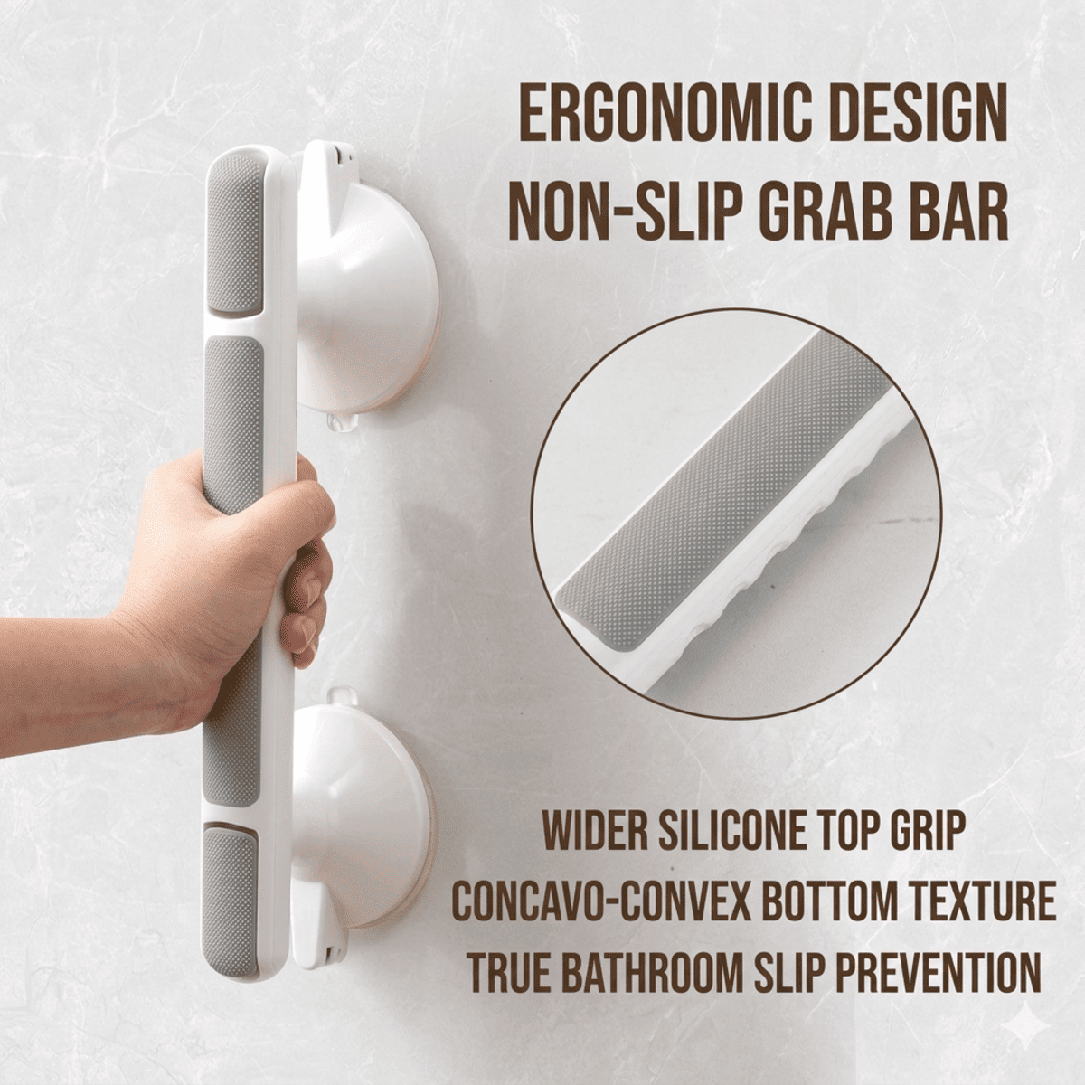 12 Inch Shower Grab Bar With Strong Suction Cups, No Drill Bathroom Safety Handle With Anti-Slip Grip, Portable Balance Assist Handrail For Elderly Seniors Handicap, Window Glass Door Pull Handle