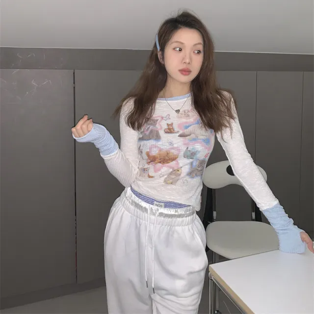 Women's American Leggings Slim Long Sleeves Light Blue - Shop at LoveMi