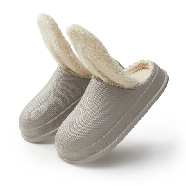 Men's And Women's Waterproof Warm Thick Bottom Non slip Cotton Slippers Grey - Shop at LoveMi