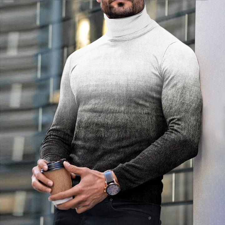 Autumn Winter Men's Long Sleeve Turtleneck T Shirt Printed Casual Top