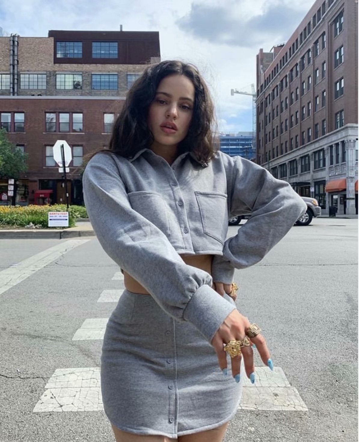 Women's European And American Grey Two Piece Suit