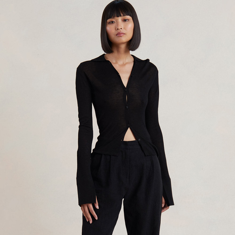 Temperament Flare Sleeves Solid Color Cardigan Top For Women