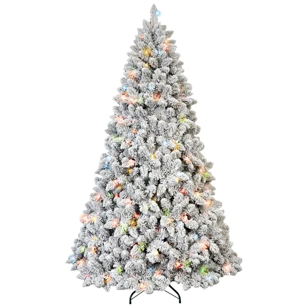 Artificial 6ft Flocked Christmas Tree With 888 PVC Branch Tips, Pine Conex35pcs, 350L Colorful Led, Memory Wire Iron Wire, Hinged Premium & Foldabl... Default Title - Shop at LoveMi
