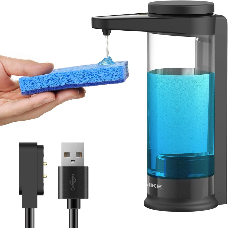 17oz Rechargeable Automatic Liquid Soap Dispenser For Dish Soap ,Black Magnetic Charging With Months Long Standby Time