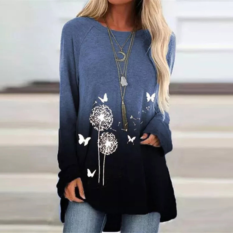 Title 4, Hot Sale Printed Round Neck Long Sleeve Women