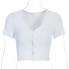 Brandy Sexy Women's Button Knit Short Sleeves - White - View 1