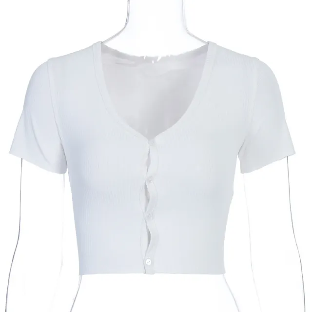 Brandy Sexy Women's Button Knit Short Sleeves White - Shop at LoveMi