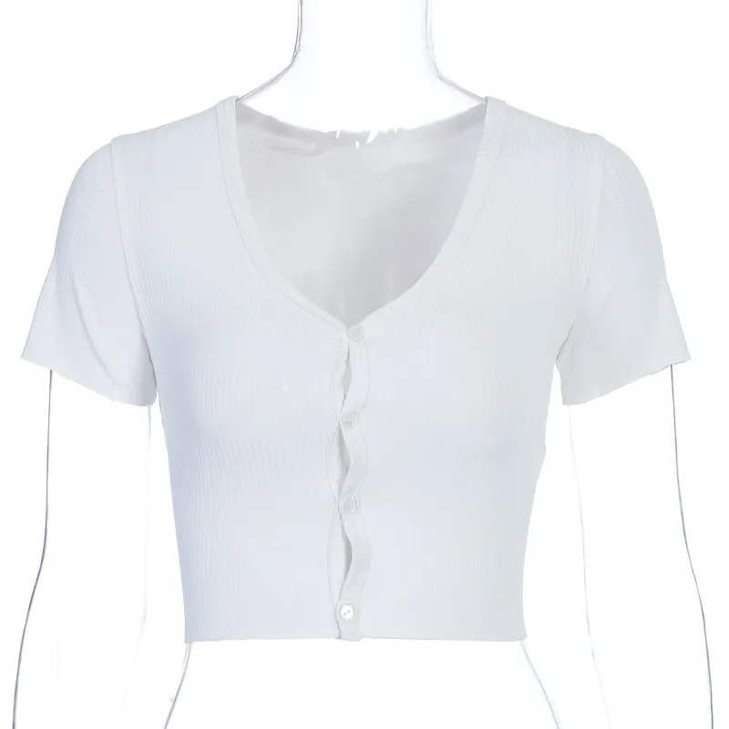 Brandy Sexy Women's Button Knit Short Sleeves - White