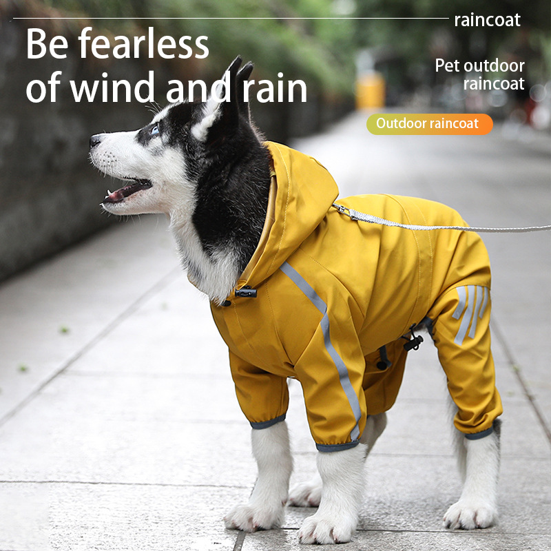 เสื้อกันฝนสุนัขใหญ่ แบบเคป มีแถบสะท้อนแสง ป้องกันฝน สวมใส่สบาย เหมาะสำหรับสัตว์เลี้ยงทุกขนาด