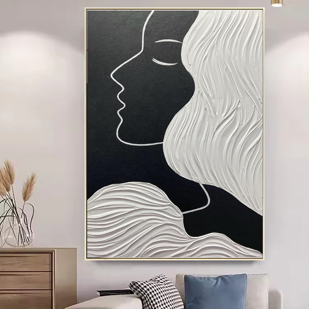 Handmade Black White Portrait Oil Paintings Nodic Abstract People Canvas Painting Artworks For Living Room Home Wall Decor