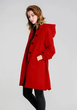 Long Sleeve Mid-length Trench Coat - Red