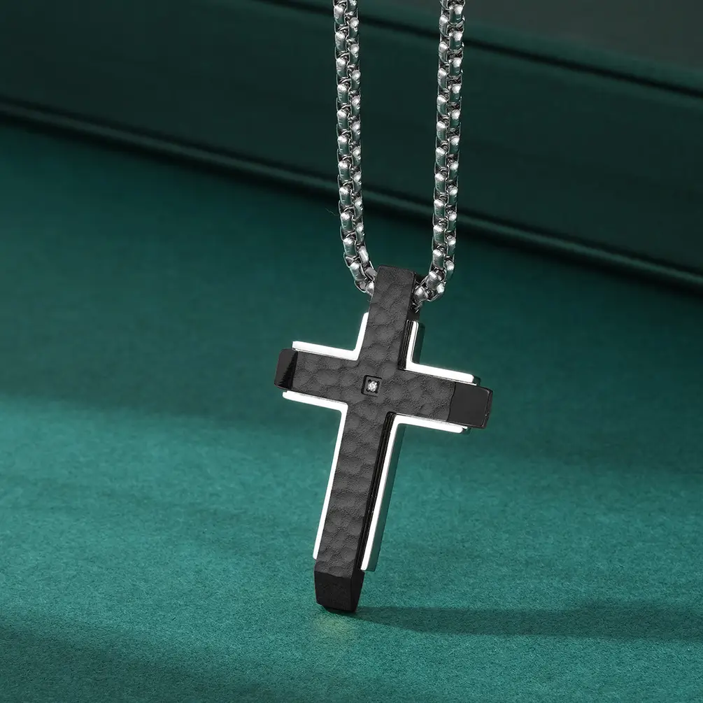 Men's Titanium Steel Pendant Hammer Bevel Cross Necklace