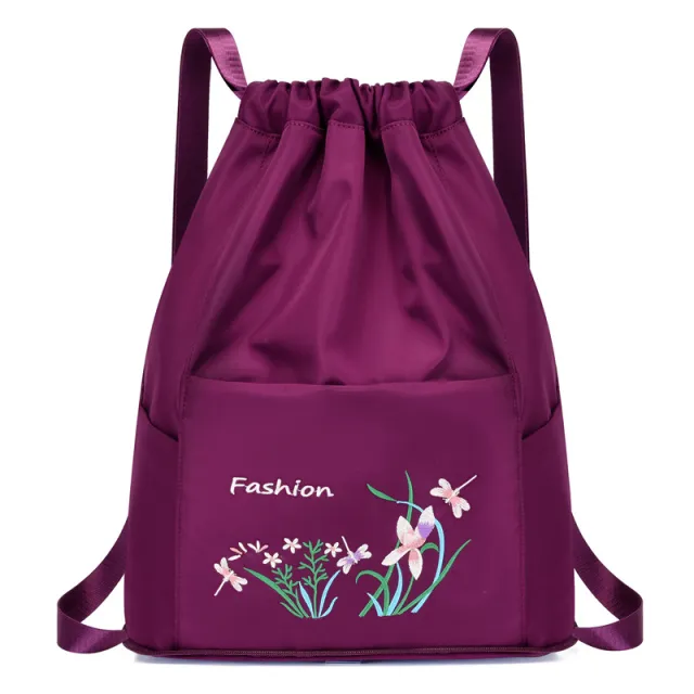 Lightweight Ladies Travel Bag Drawstring Embroidered Nylon Fabric Red - Shop at LoveMi