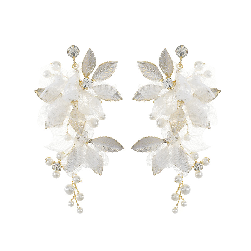 Handmade Floral Faux Pearl Alloy Rhinestone Earrings