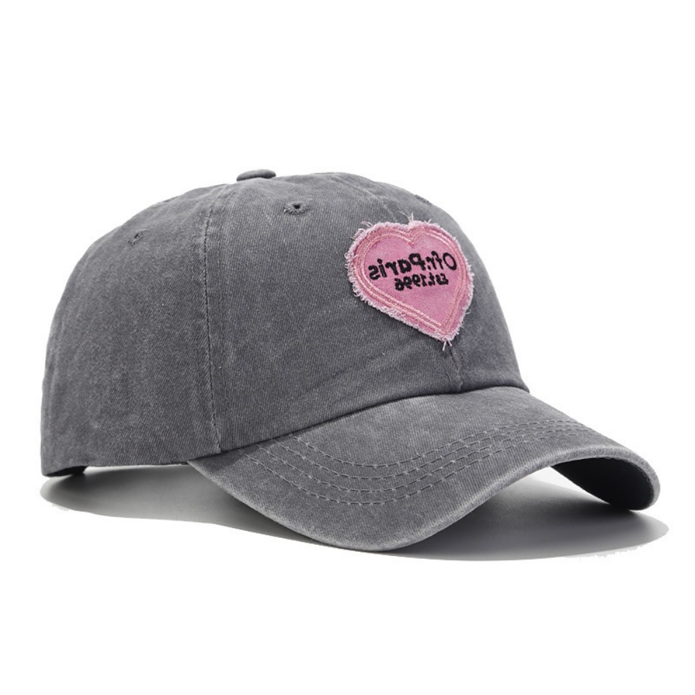 Women's Washed And Distressed Heart-patterned Patchwork Embroidered Baseball Cap For Street Wear At Music Festival, Fashionable And Sweet-cool Style, Sun Protection Hat