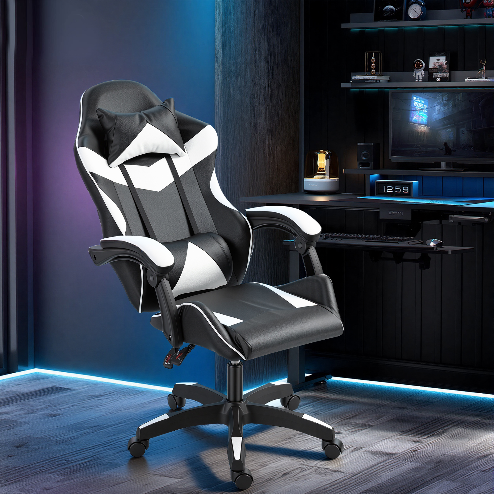Gaming Reclining Swivel Chair For Adults,Ergonomic Racing PC With Lumbar Support — image 5