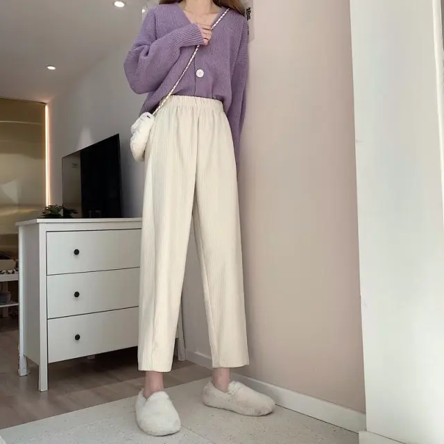 Women's Loose Straight High Waist Drape Cropped Casual Pants Beige - Shop at LoveMi
