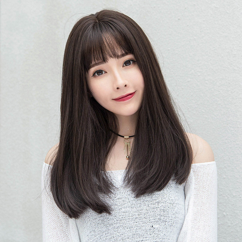 Japanese And Korean Wig Women's Air Bangs Medium Long Straight — foto 2