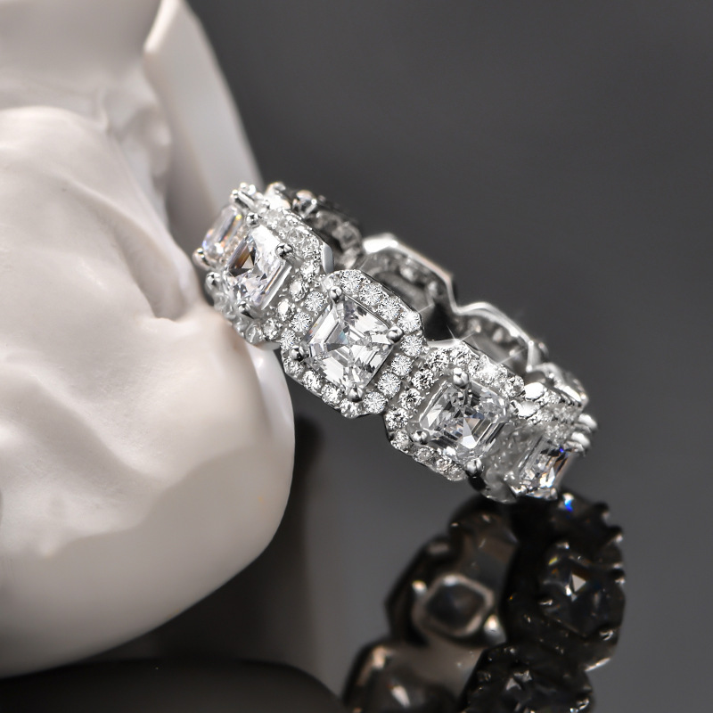 Sterling Silver Slightly Set Diamond Square Zircon Ring Female