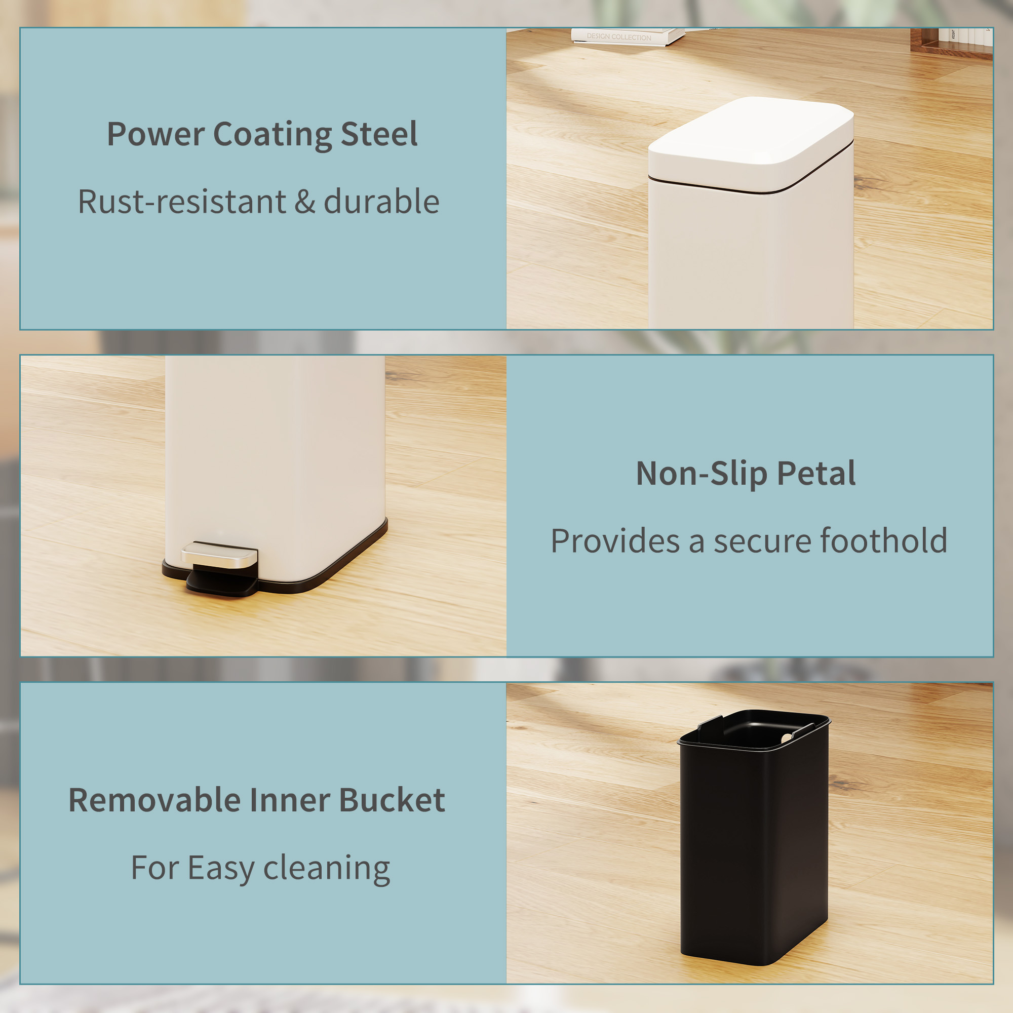 5-liter Rectangular Compact Garbage Bin, Steel Body, Detachable Silent — image 9