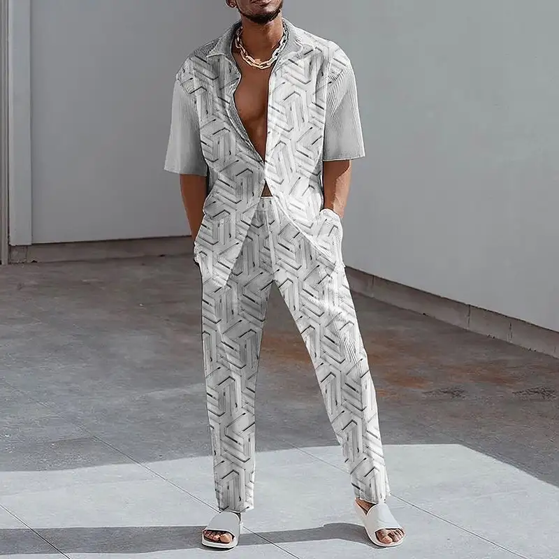 Spring And Autumn New 3D Digital Printing Casual Men's Short Sleeve Shirt Suit