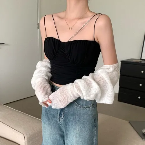 Sweet And Spicy Back Chiffon Pleated Camisole Black - Shop at LoveMi
