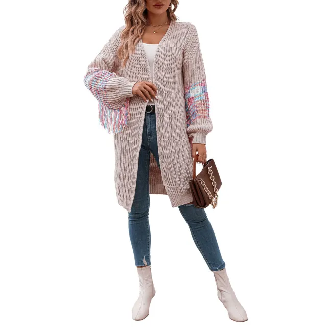 Women's Fashion Casual Tassel Knitwear Coat Sweater Dark Apricot - Shop at LoveMi