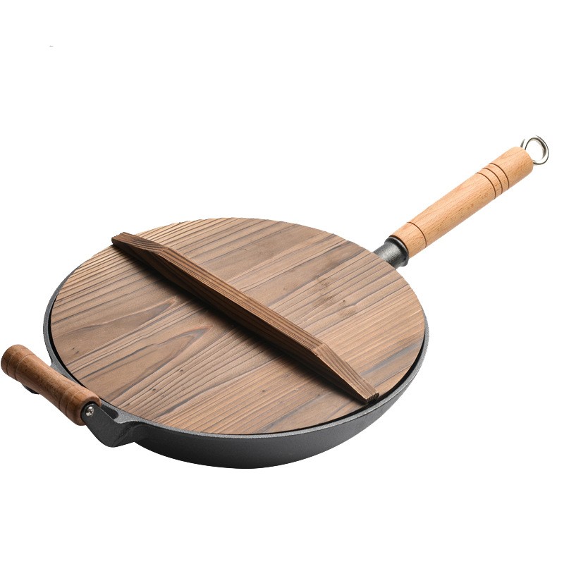 Title 4, 32cm Thick Round Bottom Wooden Handle Non-coate...