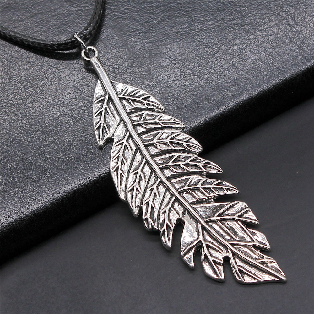 Vintage Black Leather Cord Pendant Necklace