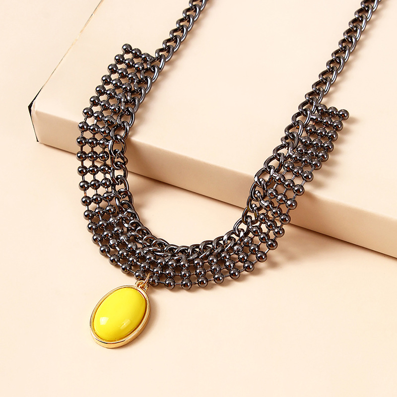 Red Yellow Turquoise Tassel Pendant Chain Alloy Necklace