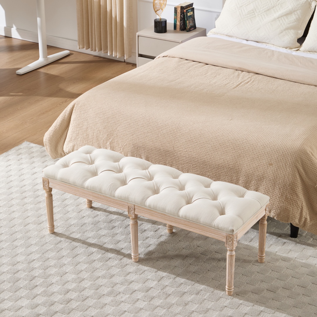 Banc de chambre à coucher, banc d'entrée capitonné vintage français – Image 5