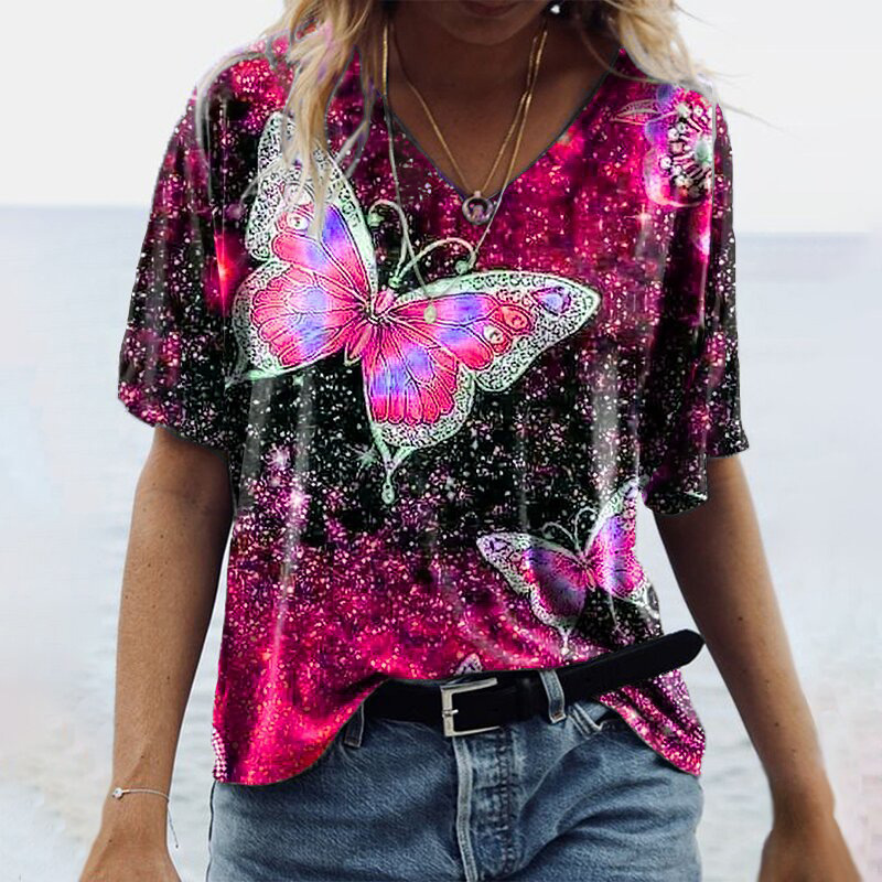 Title 1, Spring And Summer Short-sleeved Butterfly Print...