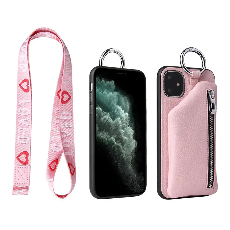 PU Leather Strap Cord Coin Purse Phone