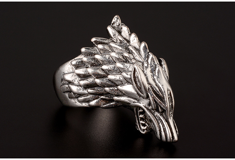 Title 6, Ice Field Wolf Head Mens Vintage Ring