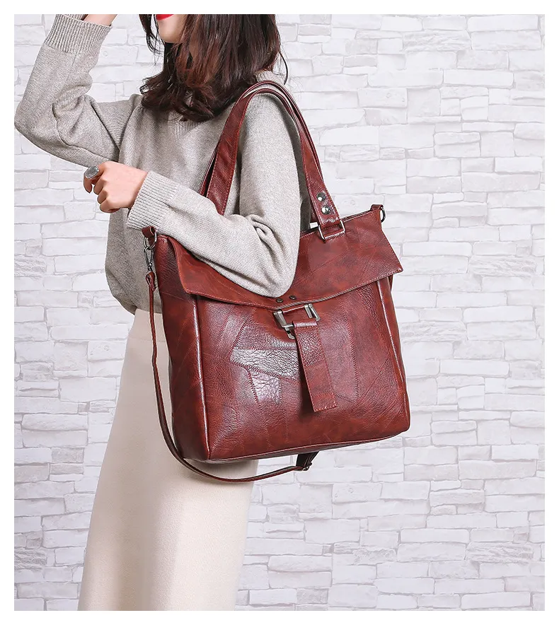 Fashion Large-capacity Tote Bag, Retro Trendy One-shoulder Messenger Bag - Brown