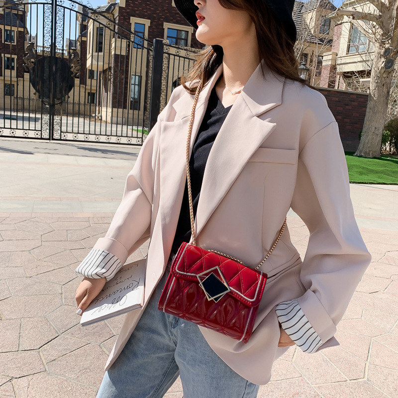 Lingge Chain Small Bag Western Patent Leather Shoulder Messenger Bag