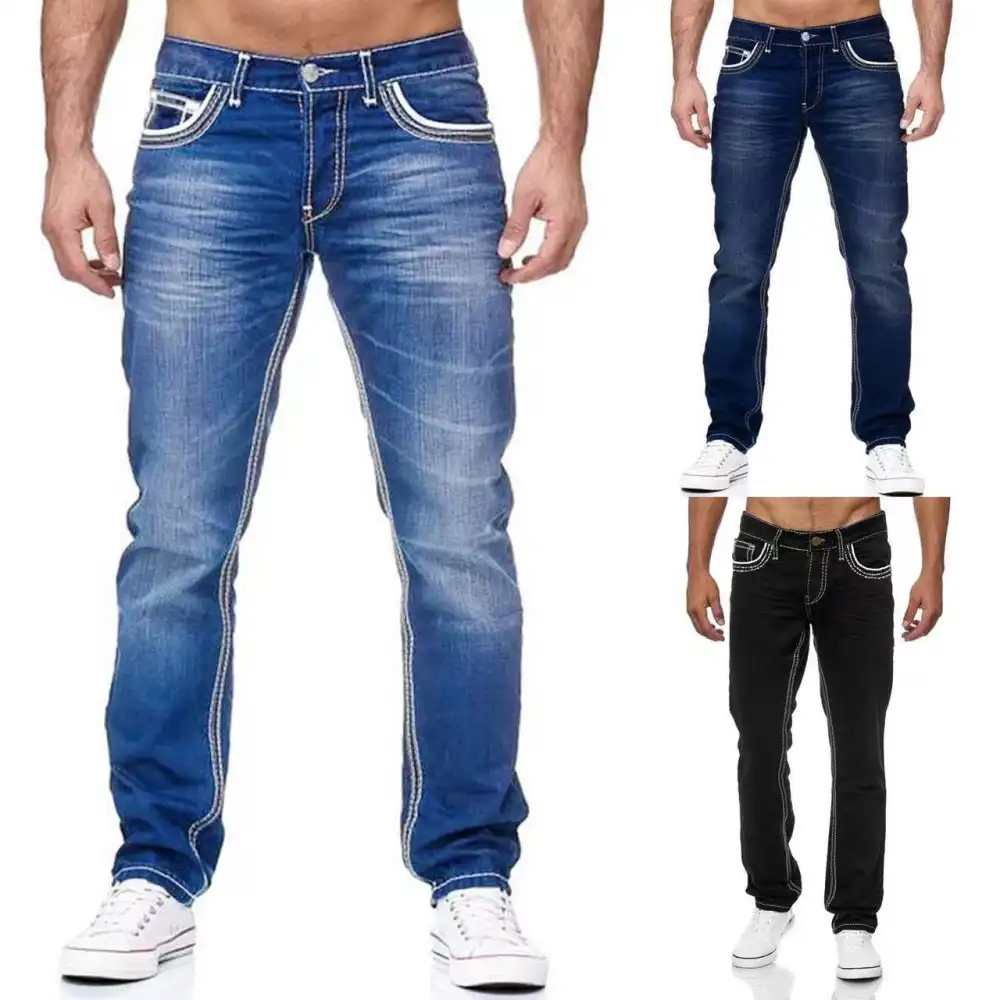 Men Jeans with Pockets Straight Pants Business Casual Daily