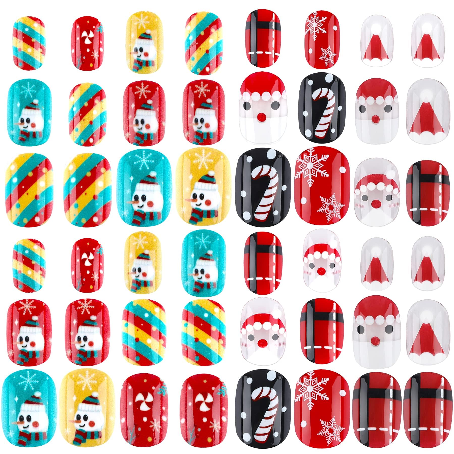 Christmas Stick On Nail, False Nails Kids Full Cover Xmas Short False Nail Children Nails Lovely Gift For Kids Little Girls Nail Art Decoration Ban... 48Pcs - Shop at LoveMi