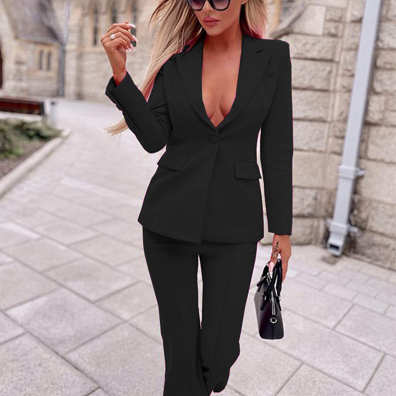 Women's Business Wear Jacket Solid Color Casual Pants Two-piece Set